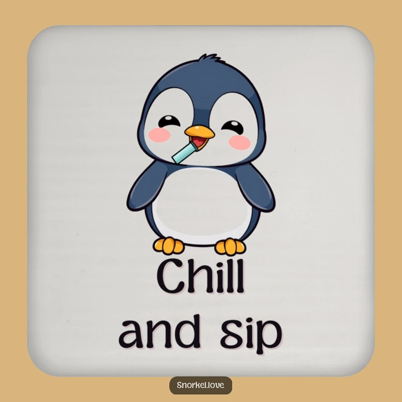 Funny Penguin Drinking Drink Coaster - Protect Surfaces With Humor