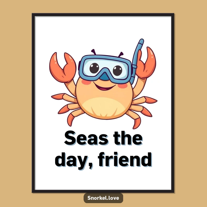 Funny Snorkeler Crab Poster - Waving Claws Underwater Wall Art