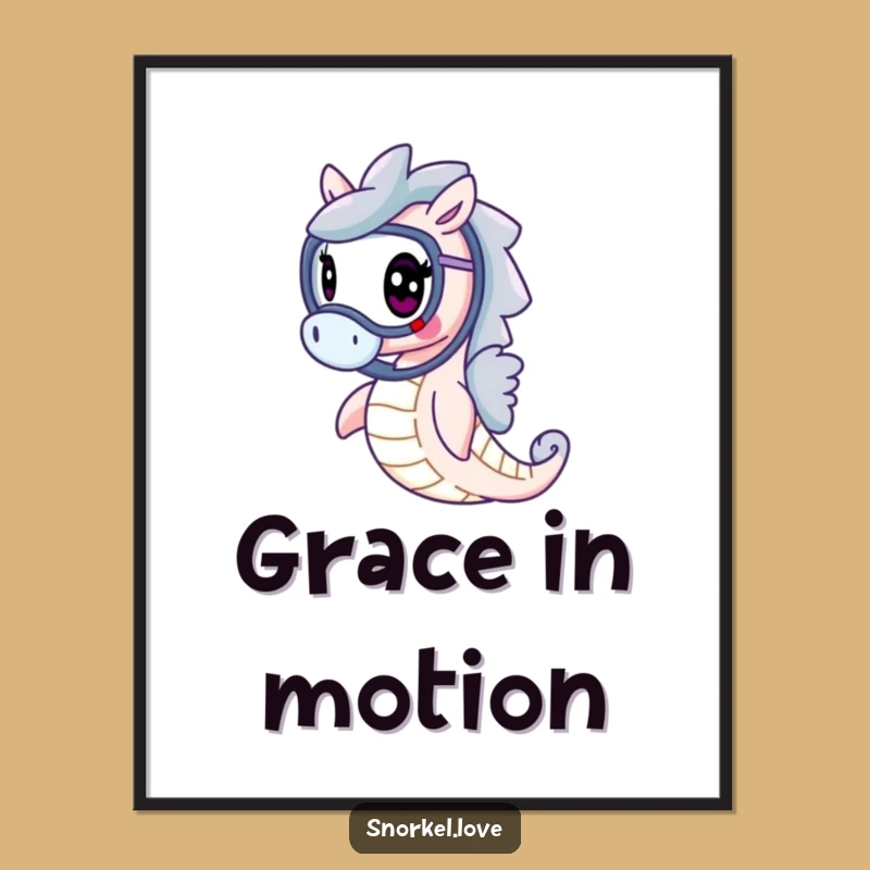 Funny Cheerful Seahorse Poster - Graceful Snorkel Wall Art