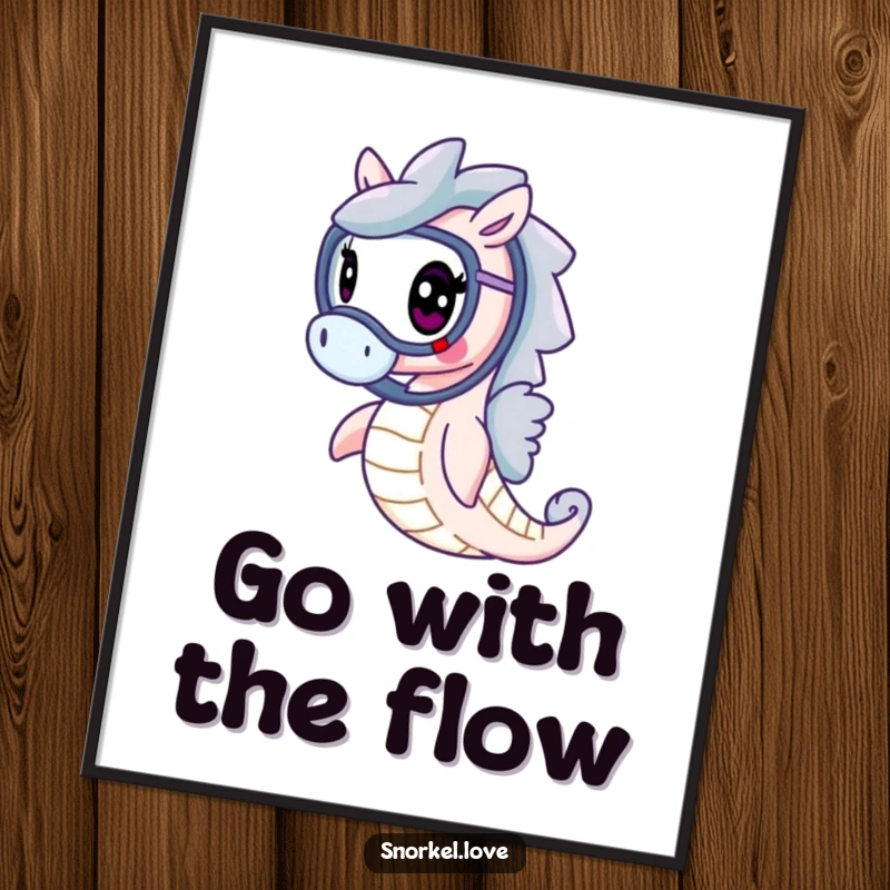 Funny Free Printable Wall Art: A cheerful seahorse with a snorkel gracefully swimming through the ocean, adding elegance.